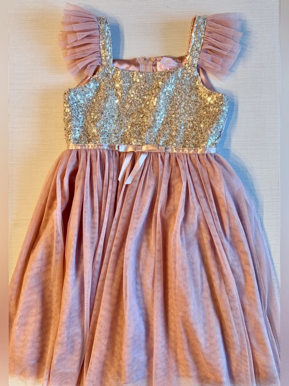 Popatu Sequin Bodice Tulle Dress Color Peach size 6X
